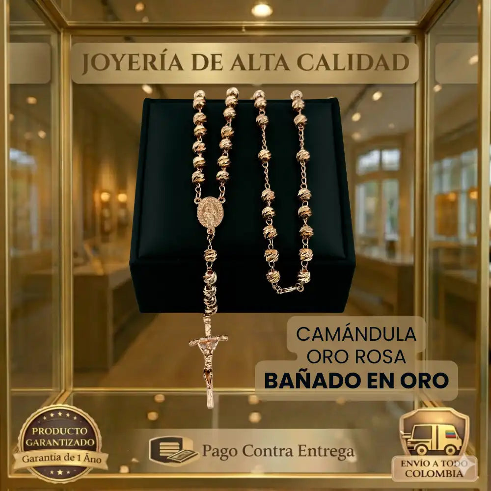 CAMÁNDULA ORO ROSA | DIAMANTADA | BAÑADA EN ORO 18K | 1 AÑO DE GARANTIA