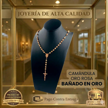 CAMÁNDULA ORO ROSA | DIAMANTADA | BAÑADA EN ORO 18K | 1 AÑO DE GARANTIA