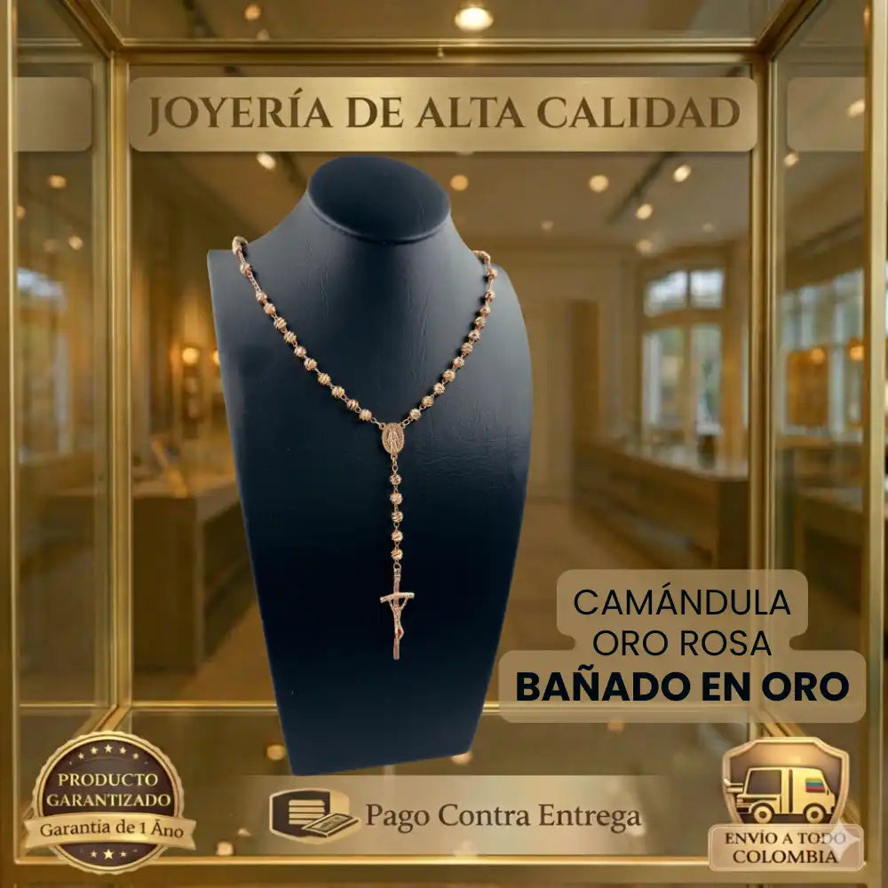 CAMÁNDULA ORO ROSA | DIAMANTADA | BAÑADA EN ORO 18K | 1 AÑO DE GARANTIA